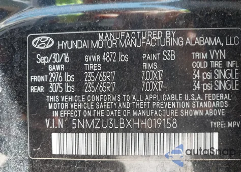 2017 Hyundai Santa Fe Sport 2.4L z USA, uszkodzony, nr VIN 5NMZU3LBXHH019158